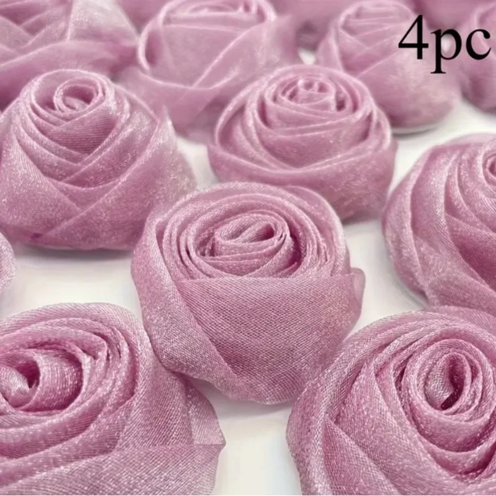 Gauze Champagne Roses 3D Floral Fabric Applique Sew On Craft 4pc New